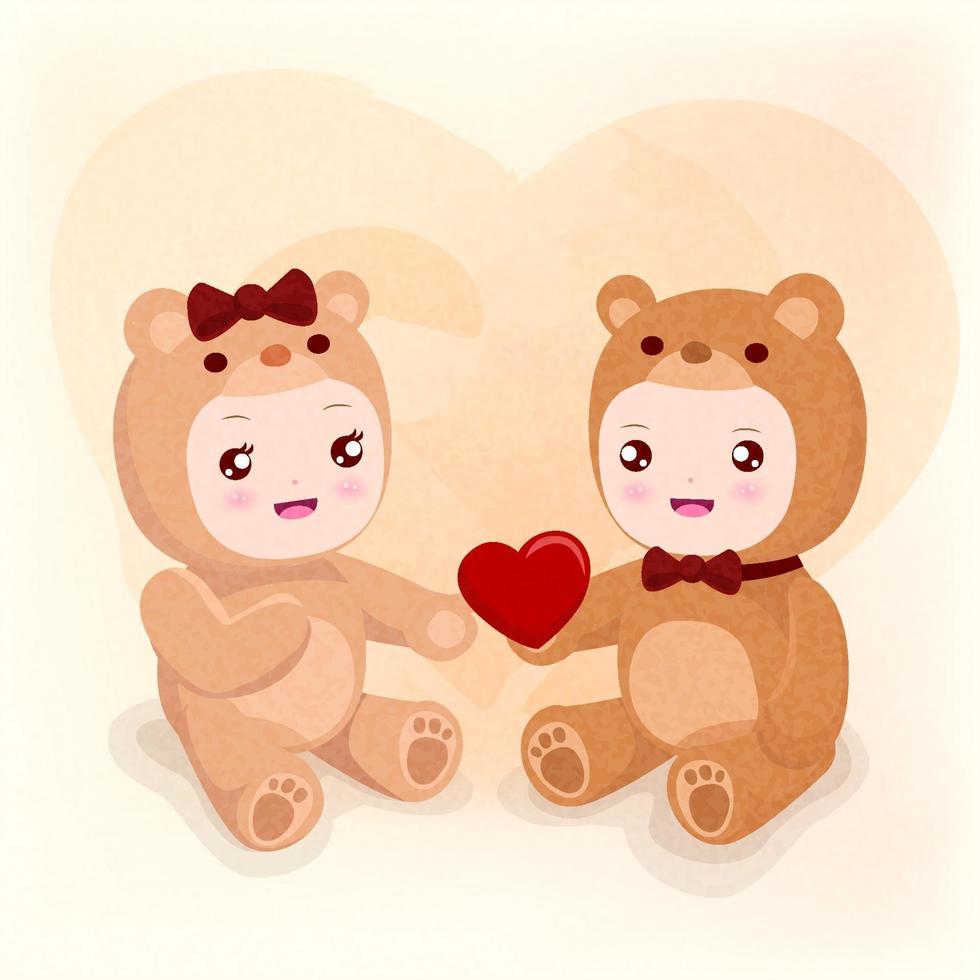 Children with red heart vector