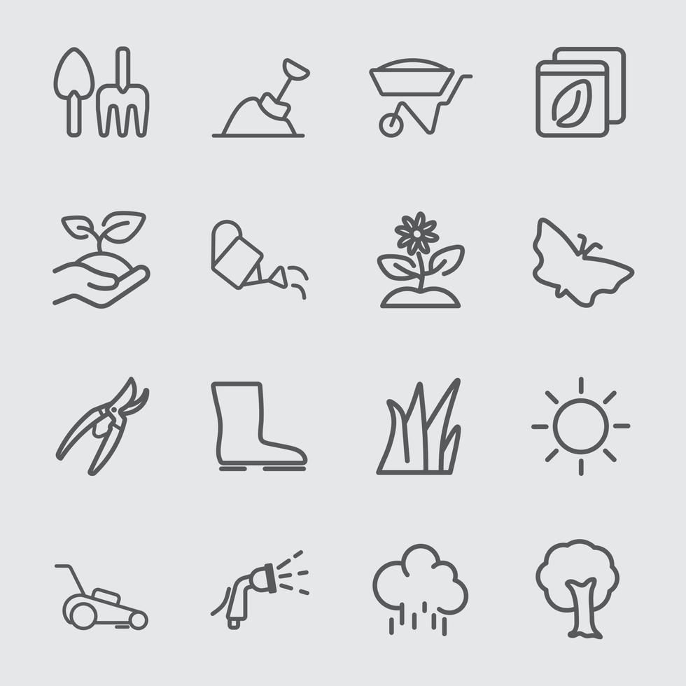 conjunto de iconos de línea de jardín vector