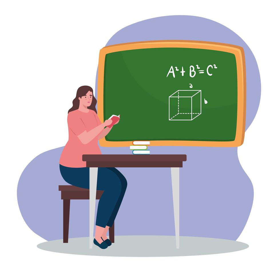 teacher with chalkboard in the classroom vector