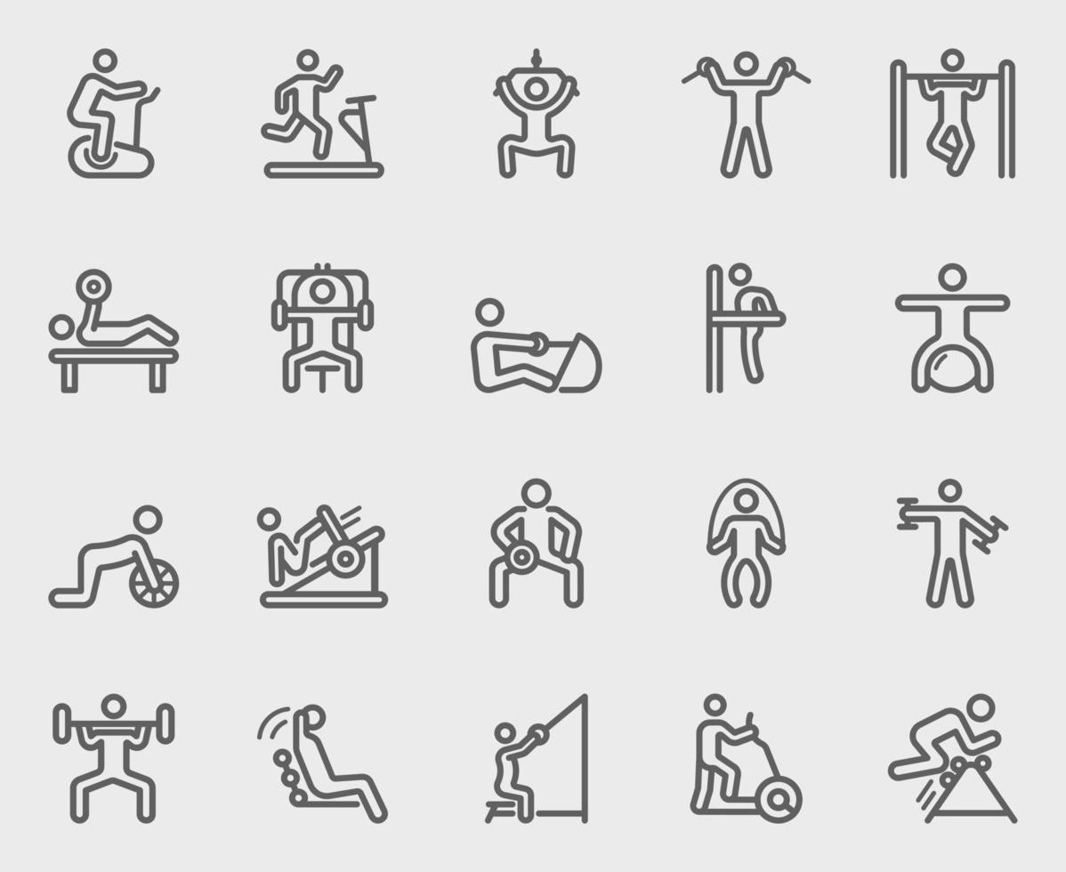 Exercise with equipment line icon set vector