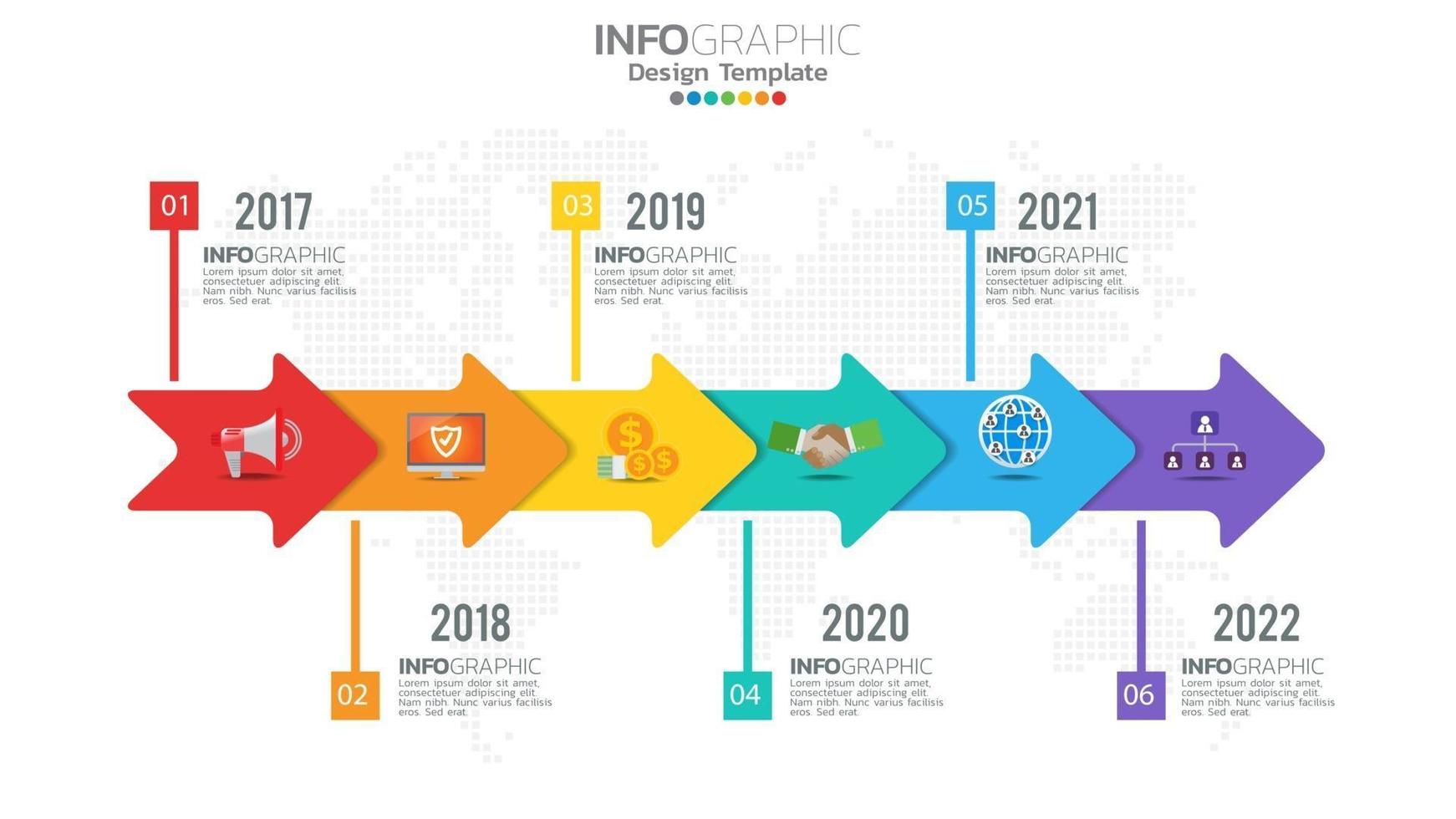 Infograph 6 step color element with arrow, chart diagram, business online marketing concept. vector