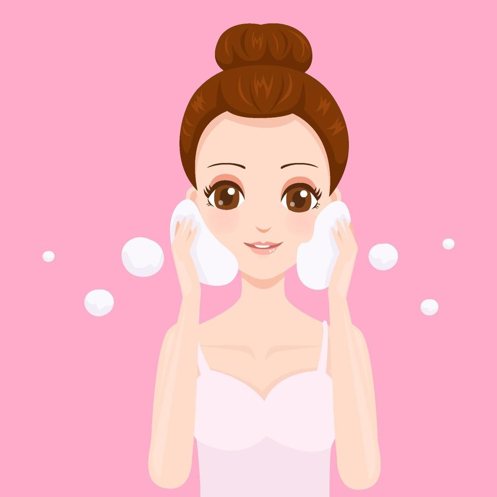 Beautiful face with whip foam cleanser vector