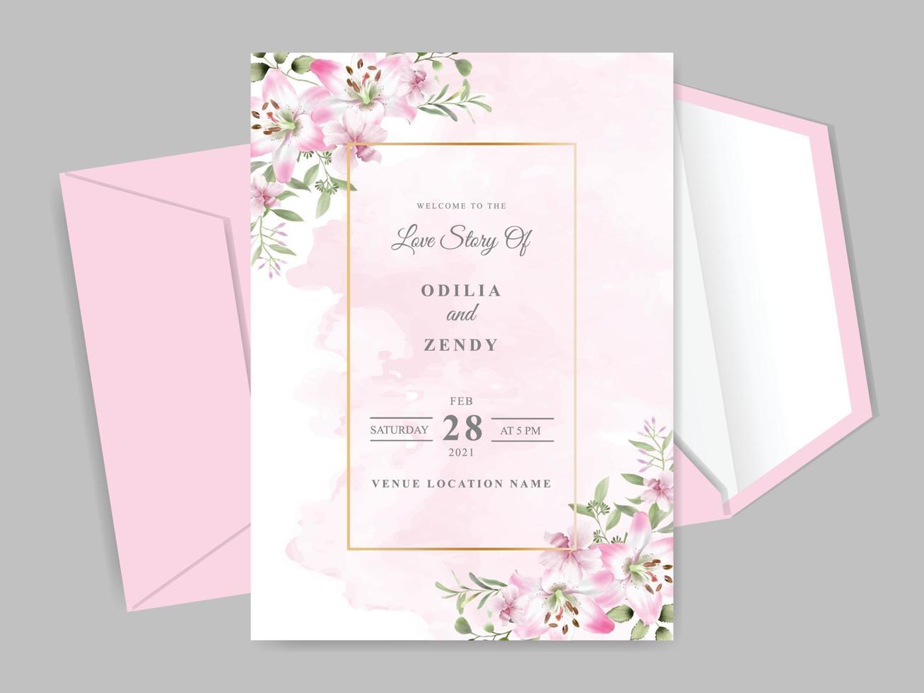 beautiful and elegant floral hand drawn wedding invitation card template vector