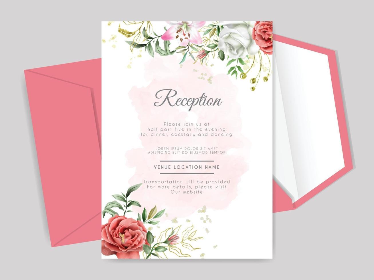 hermosa y elegante plantilla de tarjeta de invitación de boda floral dibujada a mano vector