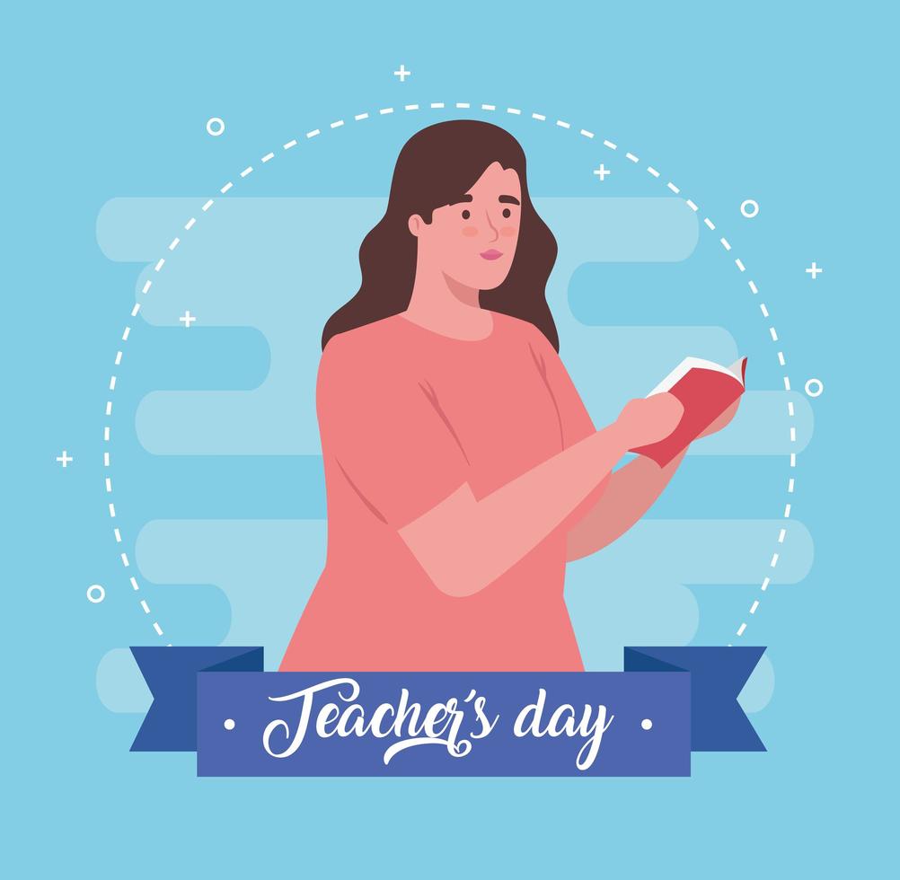 happy teachers day, with teacher reading a book vector