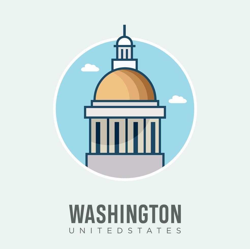 Ilustración de stock de vector de diseño de Washington icono de edificio del capitolio de Estados Unidos. Estados Unidos viajes y atracciones, monumentos y turismo.