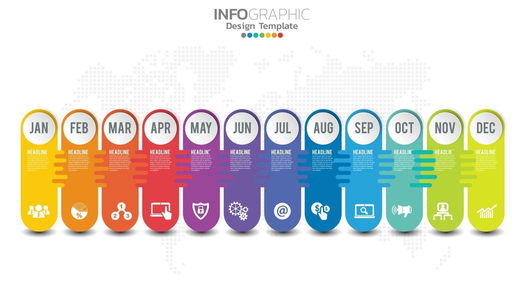 Plantilla de infografía de línea de tiempo con 12 meses. vector