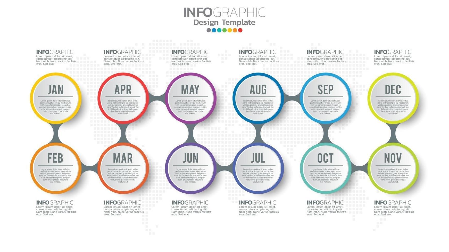 Plantilla de infografía de línea de tiempo con 12 meses. vector