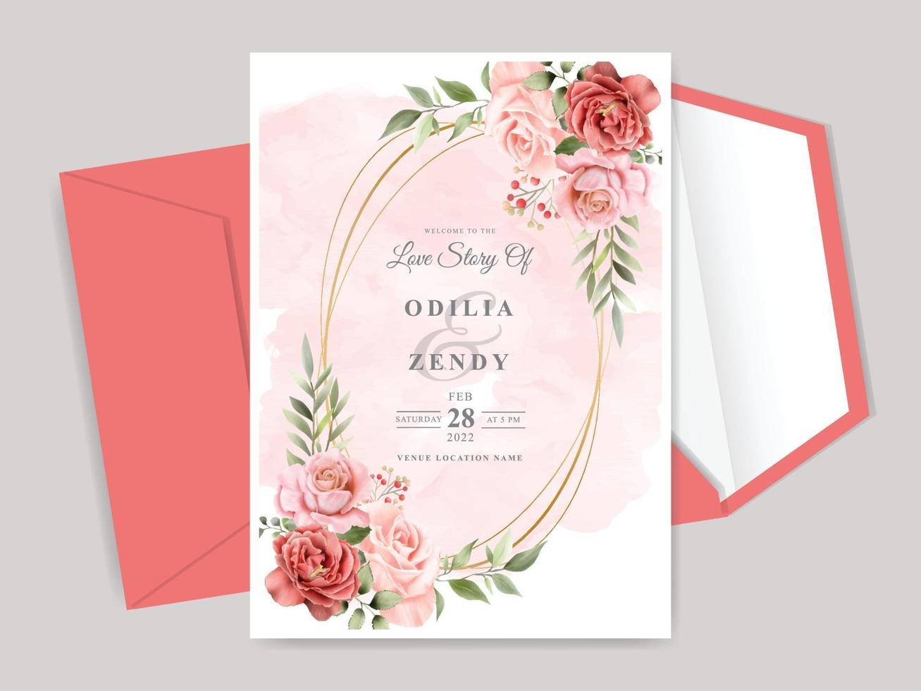 beautiful floral wedding invitation card template vector