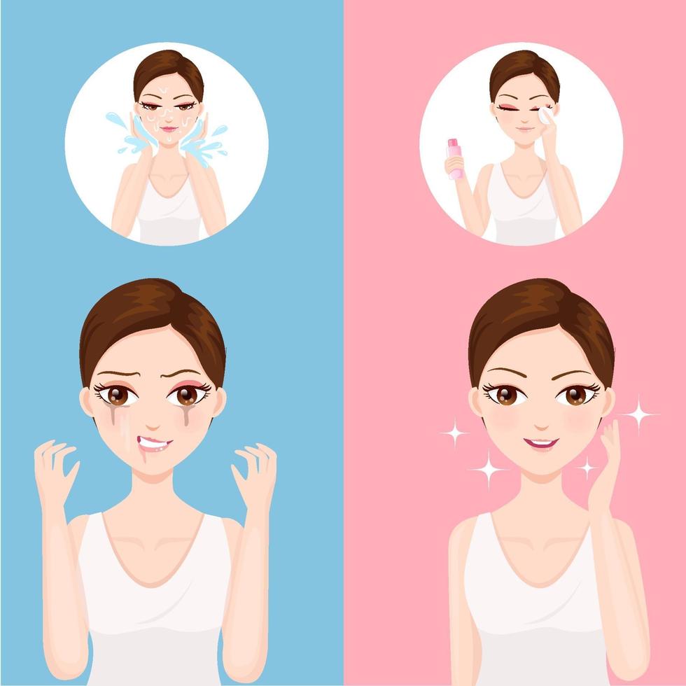 Facial cleansing with water and cleansing water vector