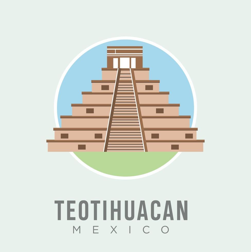 The teotihuacan pyramids in Mexico design vector stock illustration, North America. Ancient stepped pyramids with temples on top. Mesoamerican architectural landmark. Mexico Travel and Attraction