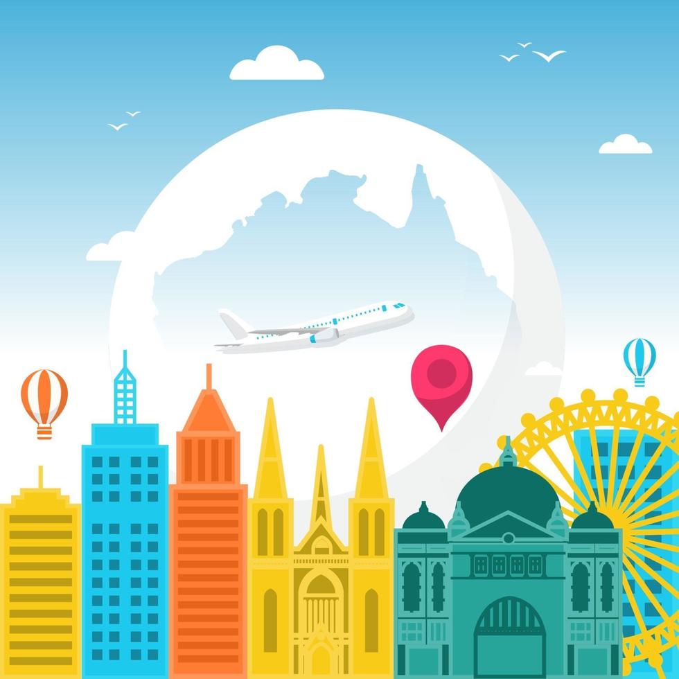 Melbourne Australia Skyline on Globe, World Tourism Day vector