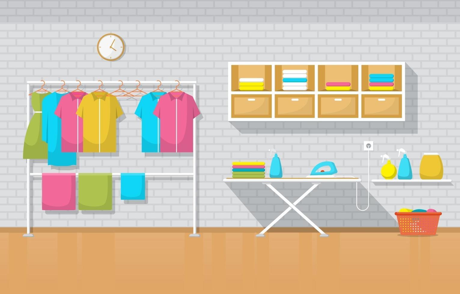 Laundromat with Clothing Rack and Ironing Board vector