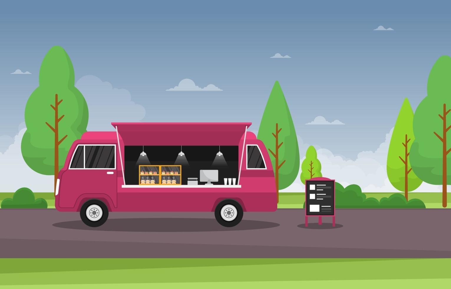 Food Truck in Park Illustration vector