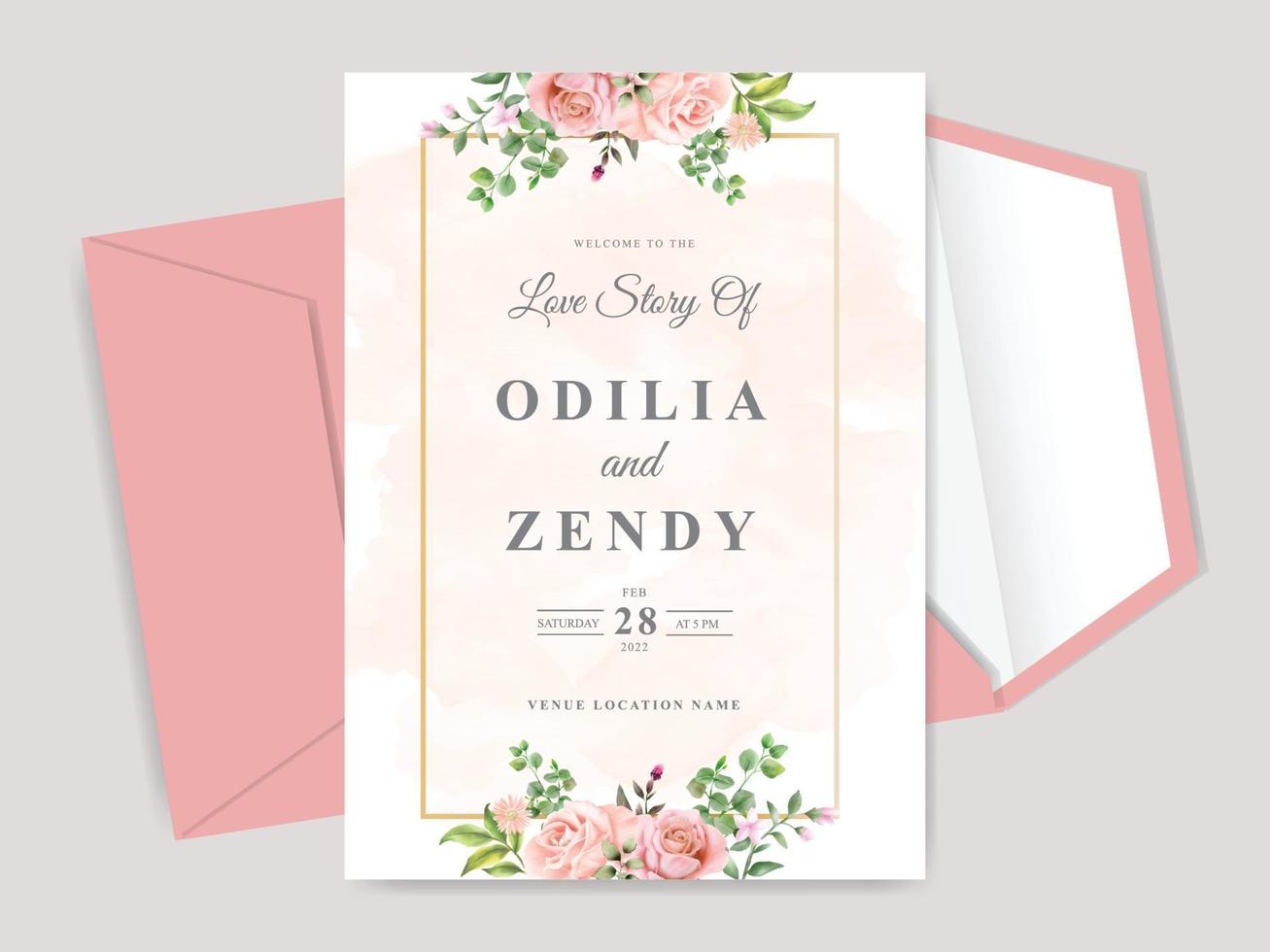 beautiful floral wedding invitation card template vector