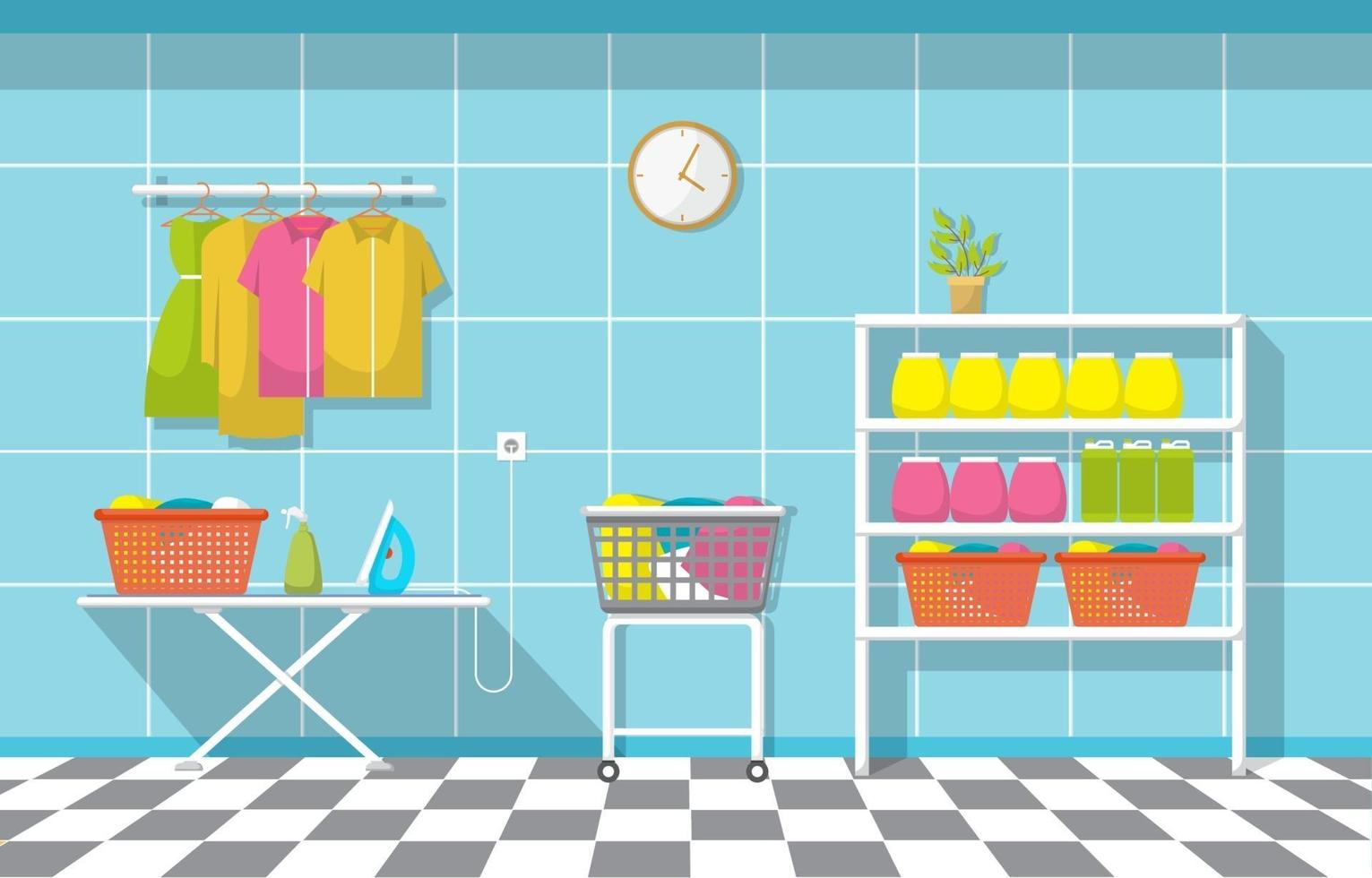 Laundromat with Clothing Rack and Ironing Board vector