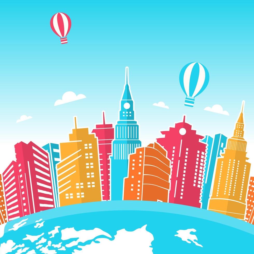 Skyscraper Skyline on Globe, World Tourism Day vector