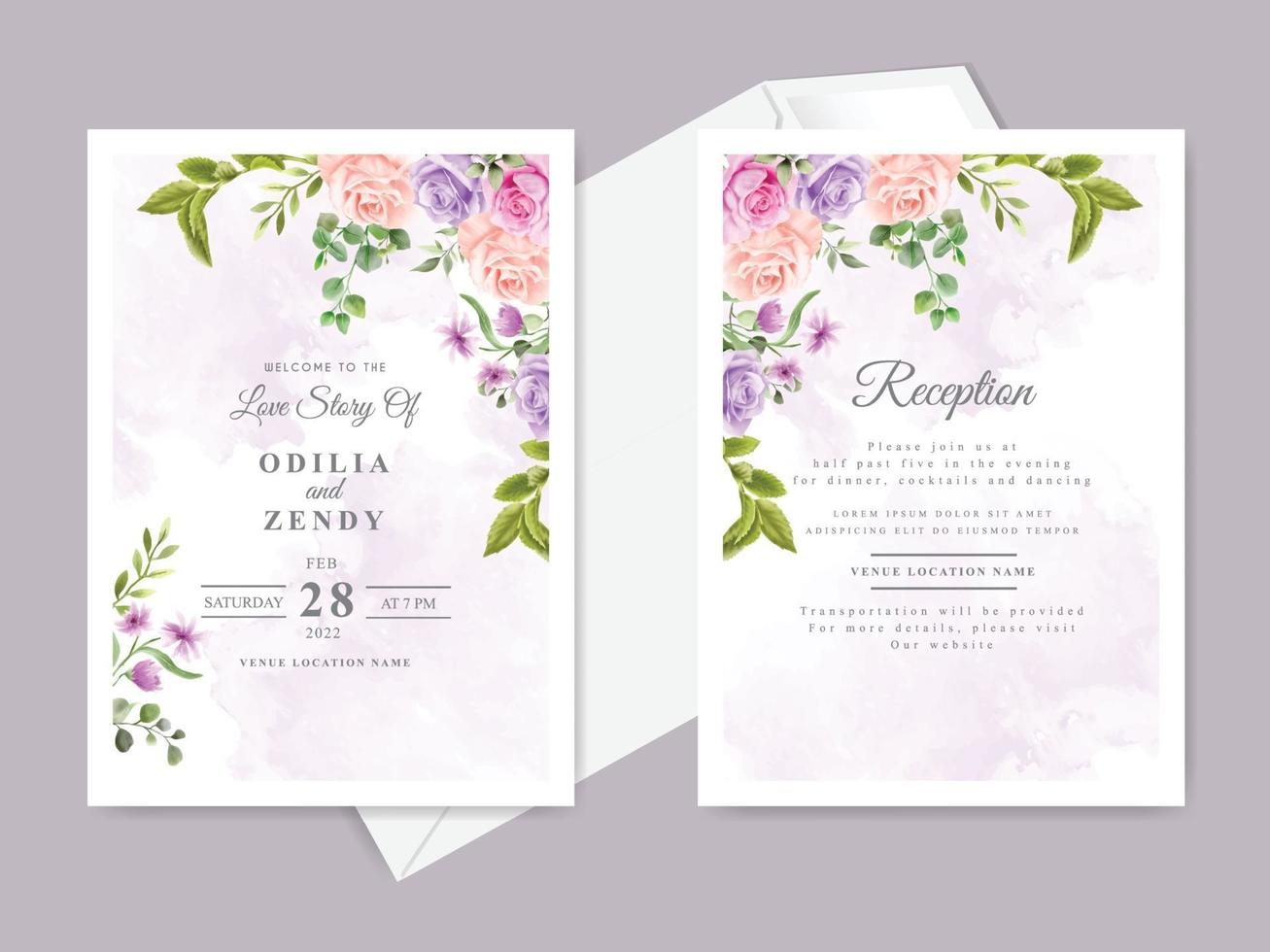 beautiful floral wedding invitation card template vector