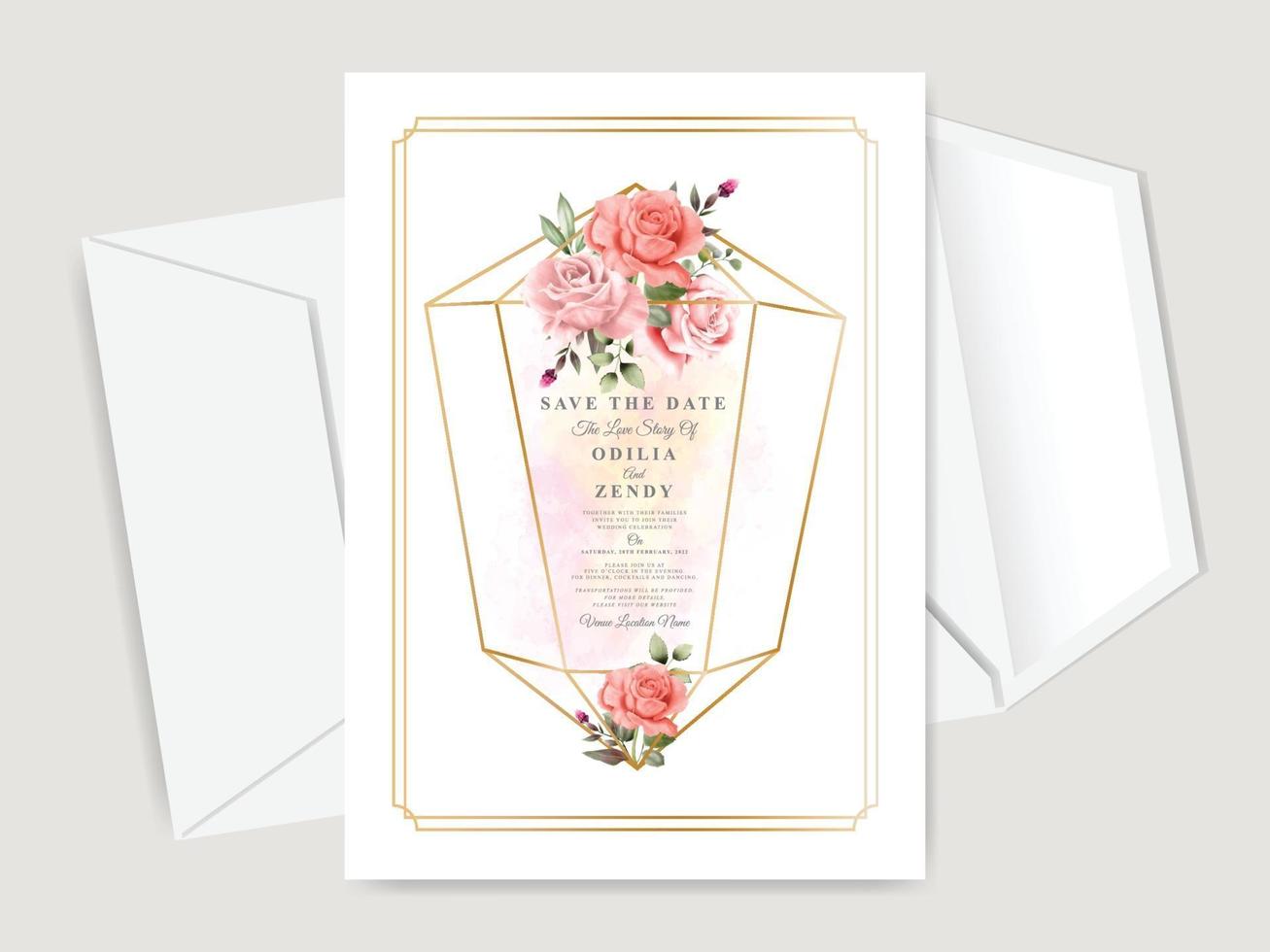 hermosa plantilla de tarjeta de invitación de boda floral vector