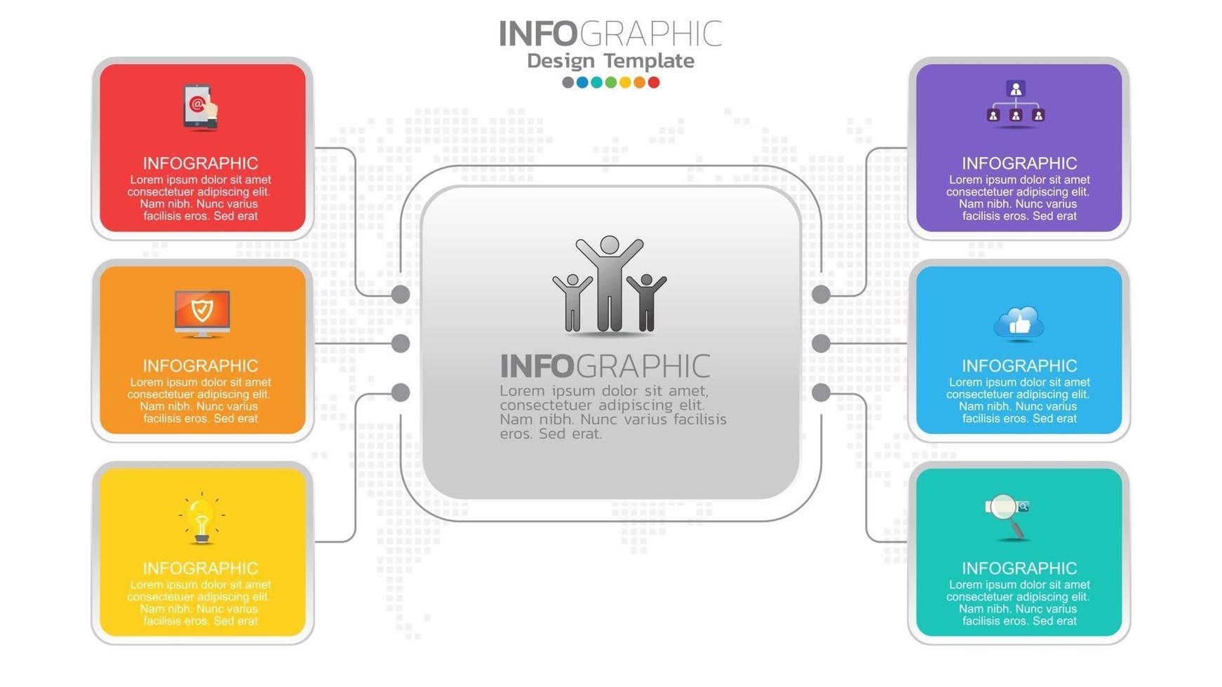 Infograph 6 step color element with circle graphic chart diagram, business graph design. vector