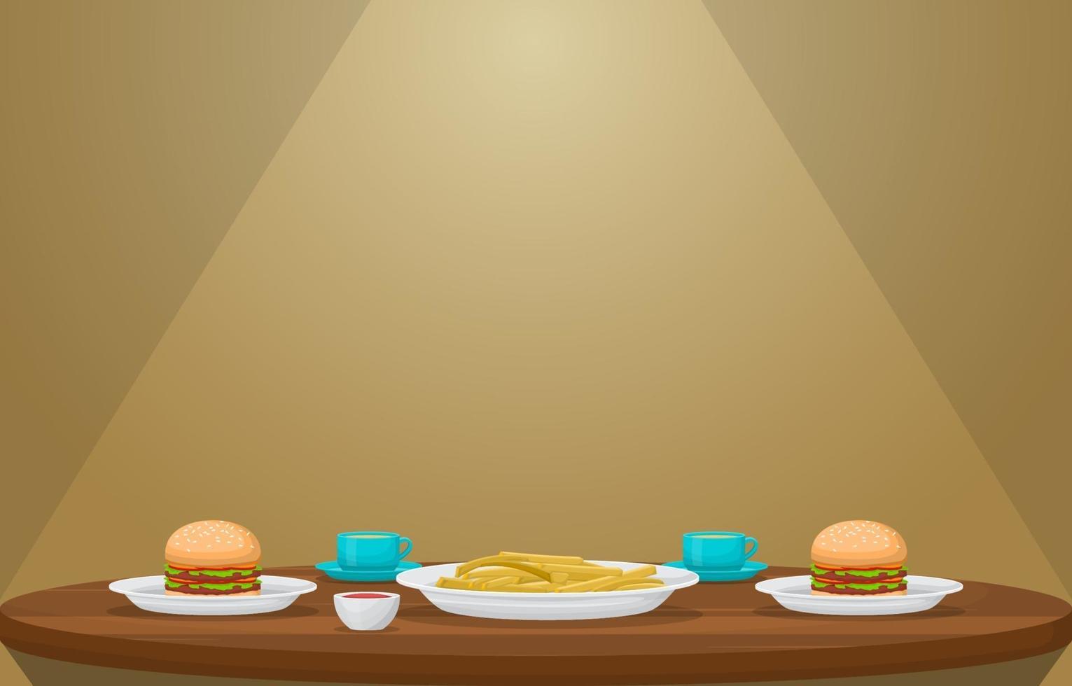 Lunch and Coffee on Restaurant Table with Spotlight vector