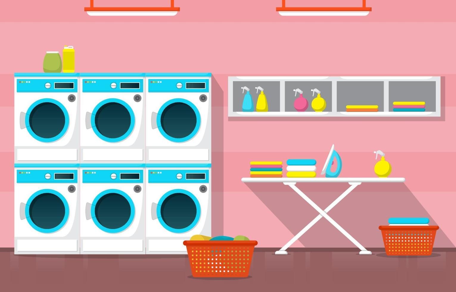 Laundromat with Washing Machines and Ironing Board vector