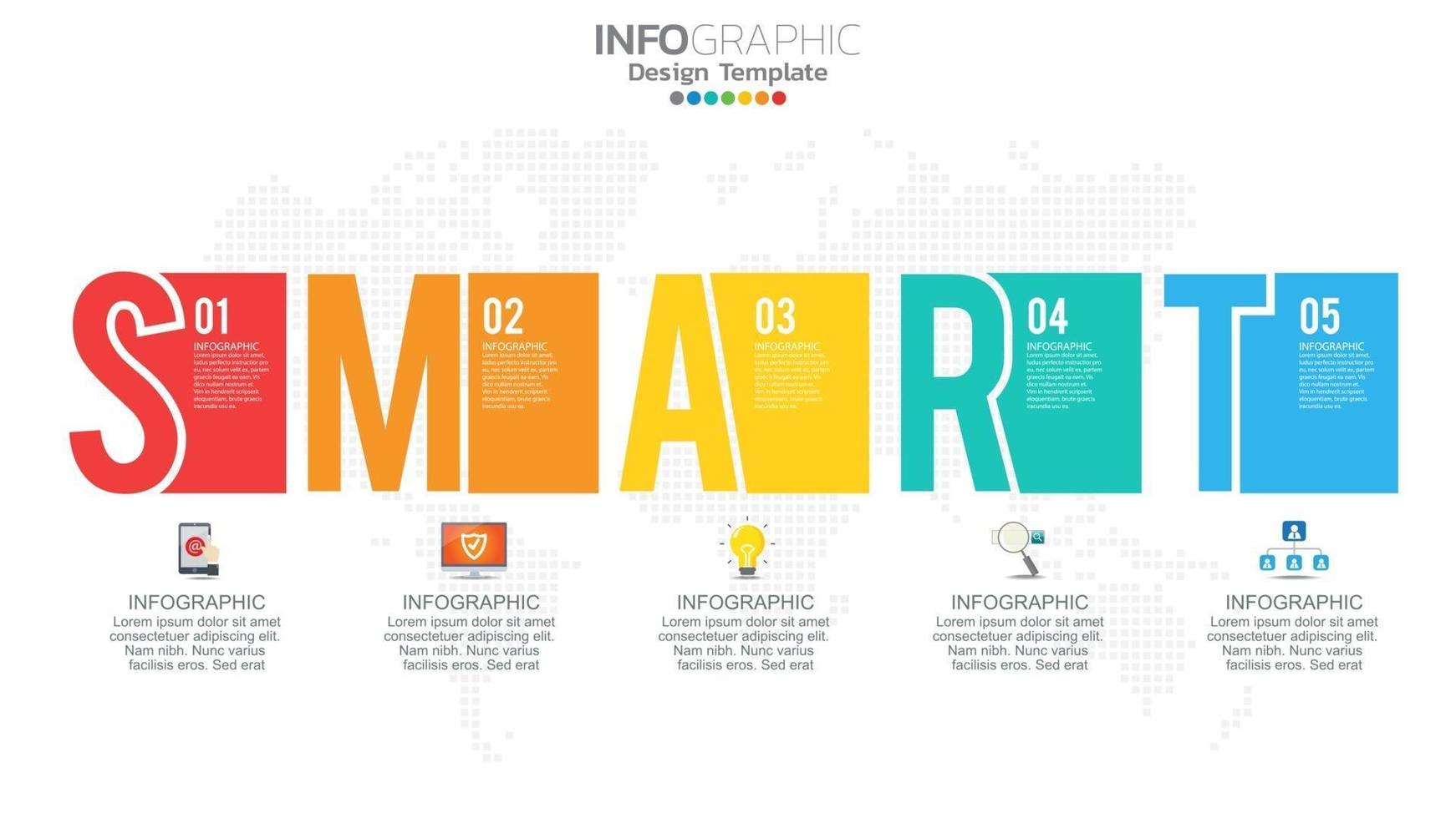 Smart goals setting strategy infographic with 5 steps and icons for business chart. vector