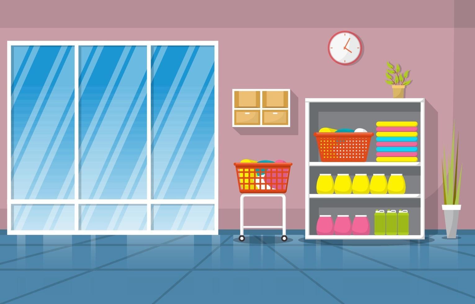 Laundromat with Shelves and Baskets vector