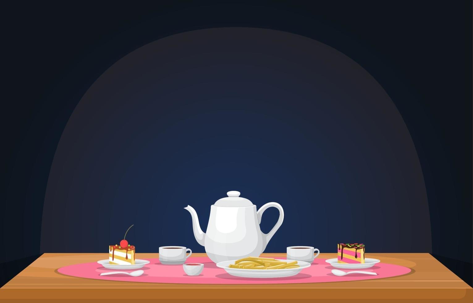 Lunch and Coffee on Restaurant Table with Spotlight vector