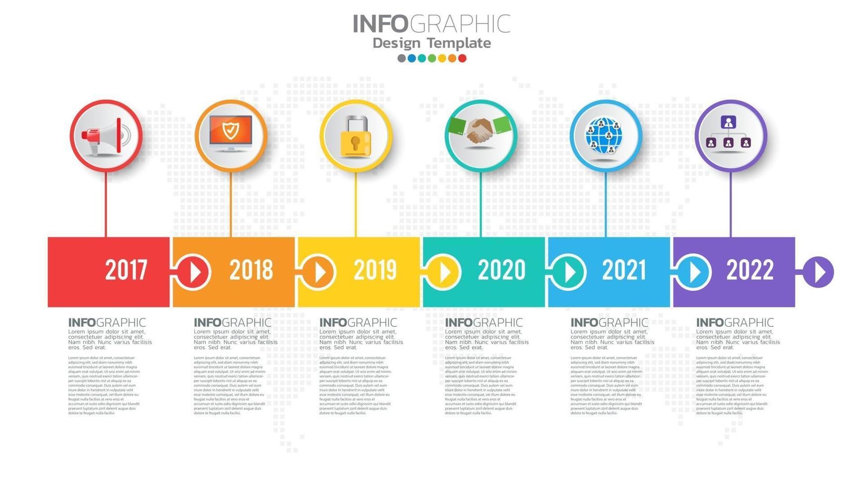 Infograph 6 step color element with arrow, chart diagram, business online marketing concept. vector