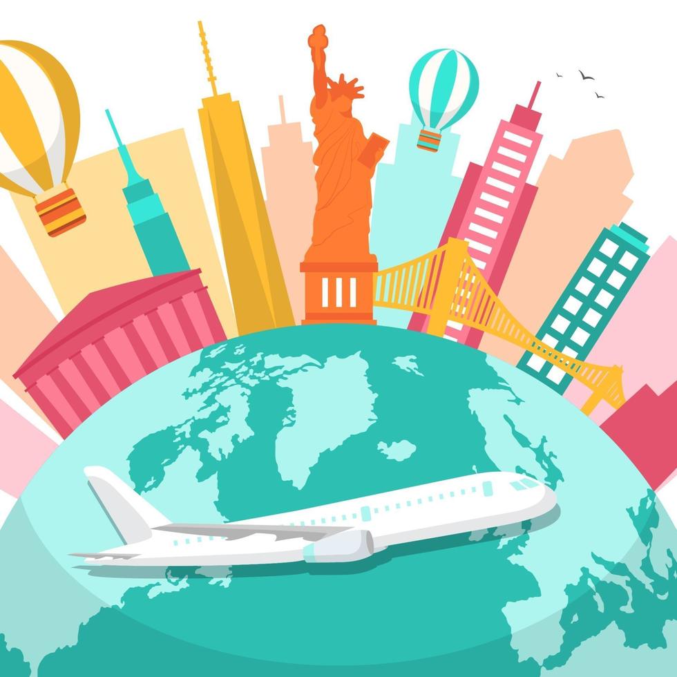 New York City Skyline on Globe, World Tourism Day vector