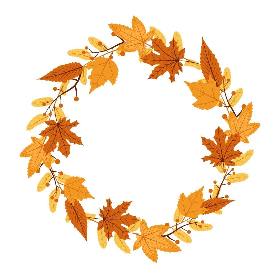 Red and Yellow Autumn Leaves in Circular Frame Bouquet vector