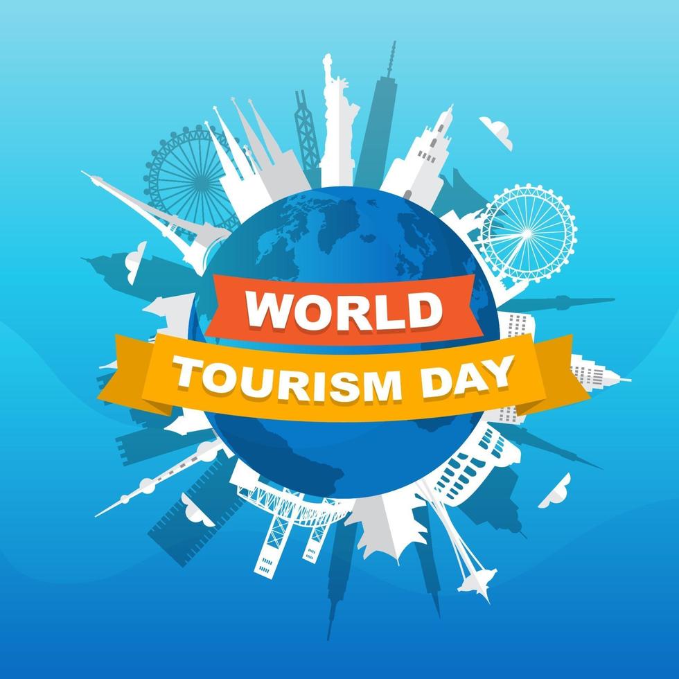 European Cities Skyline on Globe, World Tourism Day vector