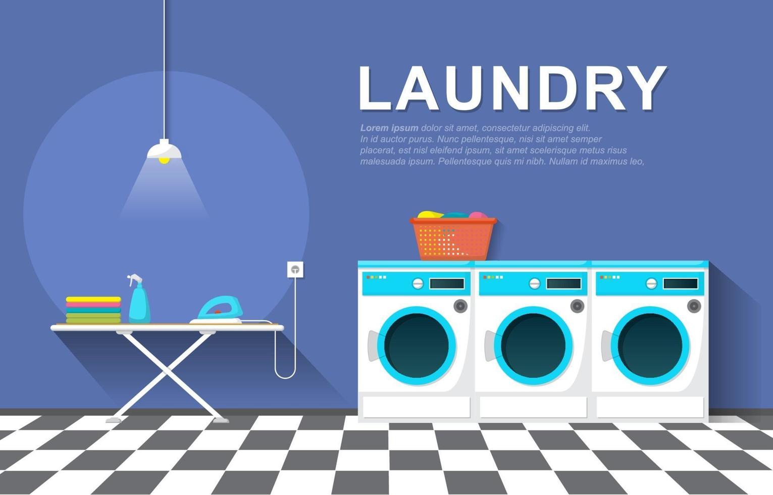 Laundromat with Washing Machines and Ironing Board vector