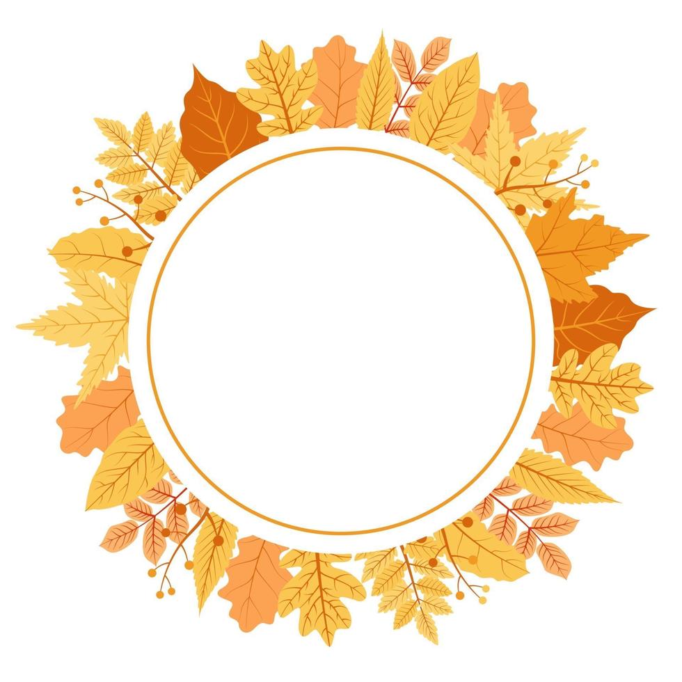 Red and Yellow Autumn Leaves in Circular Frame Bouquet vector