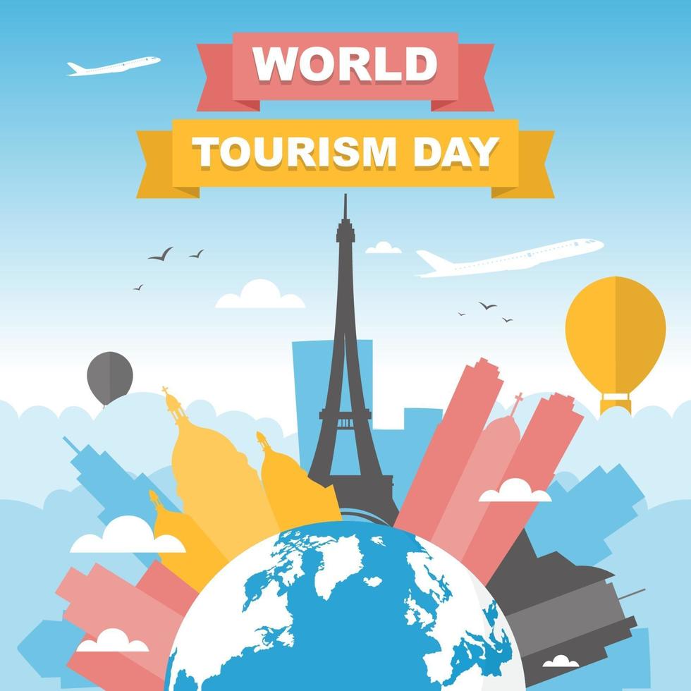 París, Francia, horizonte en el mundo, día mundial del turismo. vector