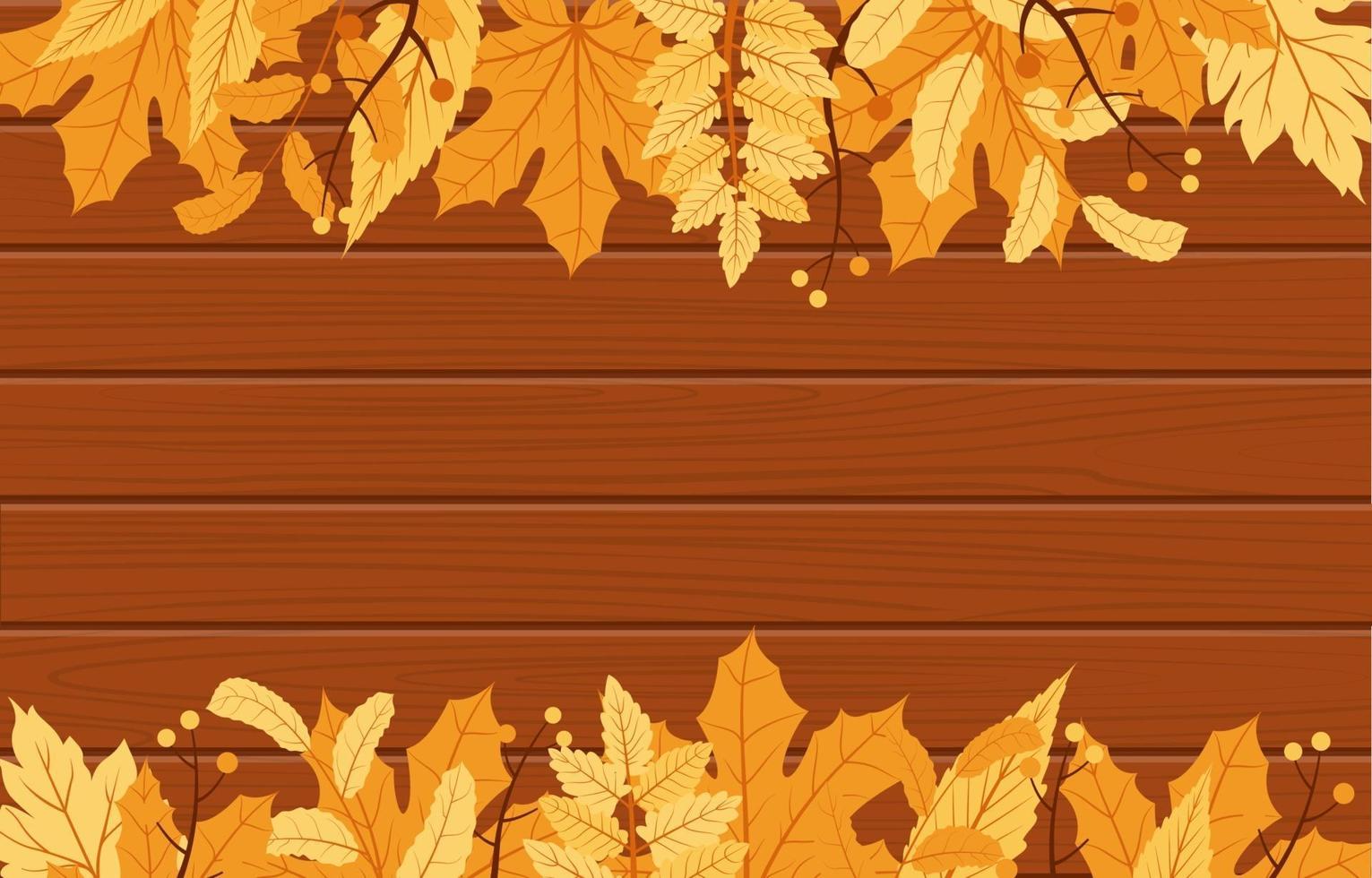 Autumn Season Card with with Wooden Background and Red and Yellow Leaves vector