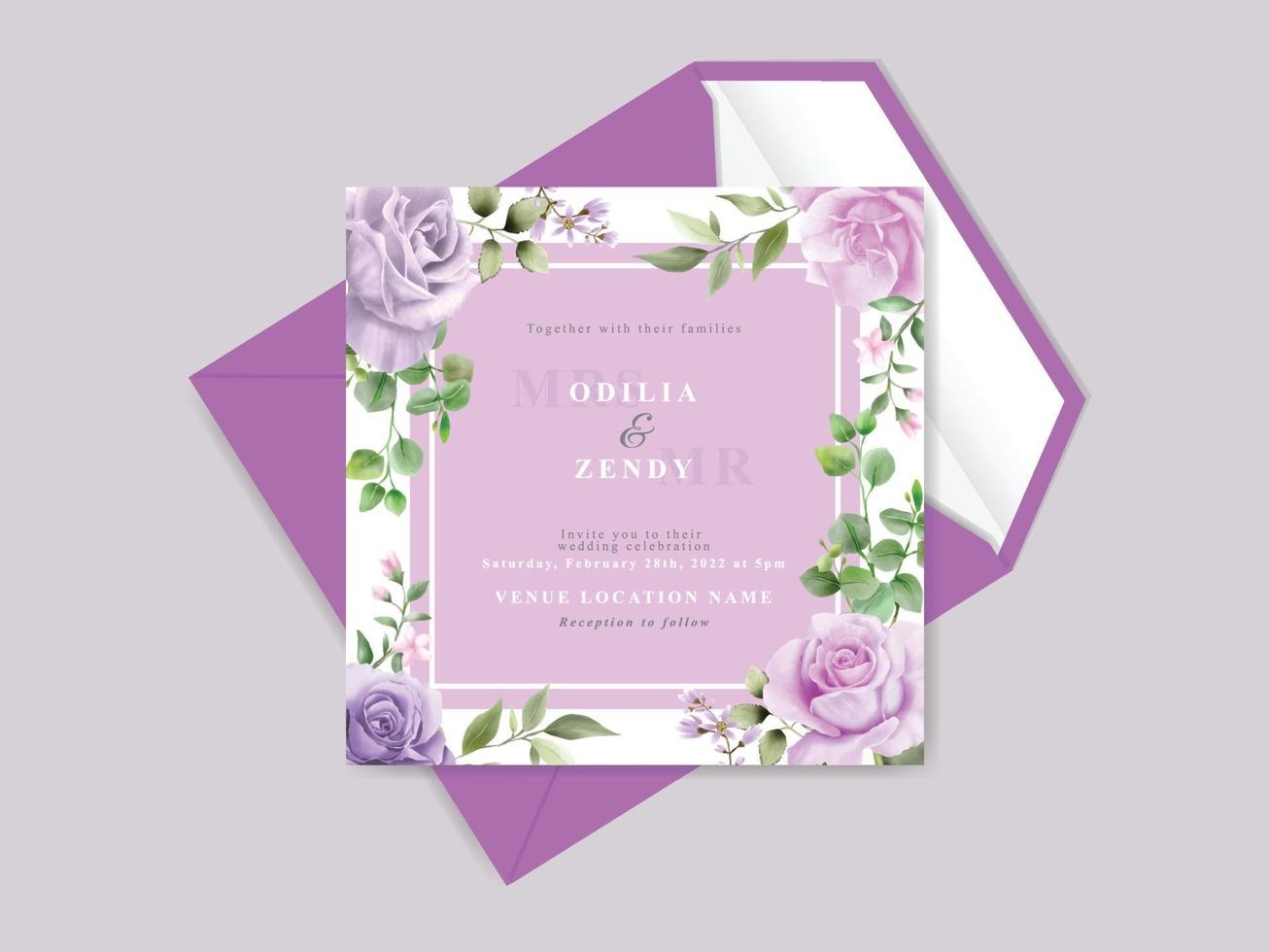 beautiful floral wedding invitation card template vector