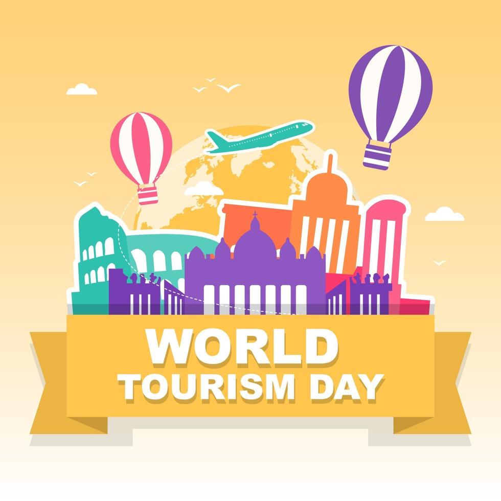 Rome Italy Skyline on Globe, World Tourism Day vector