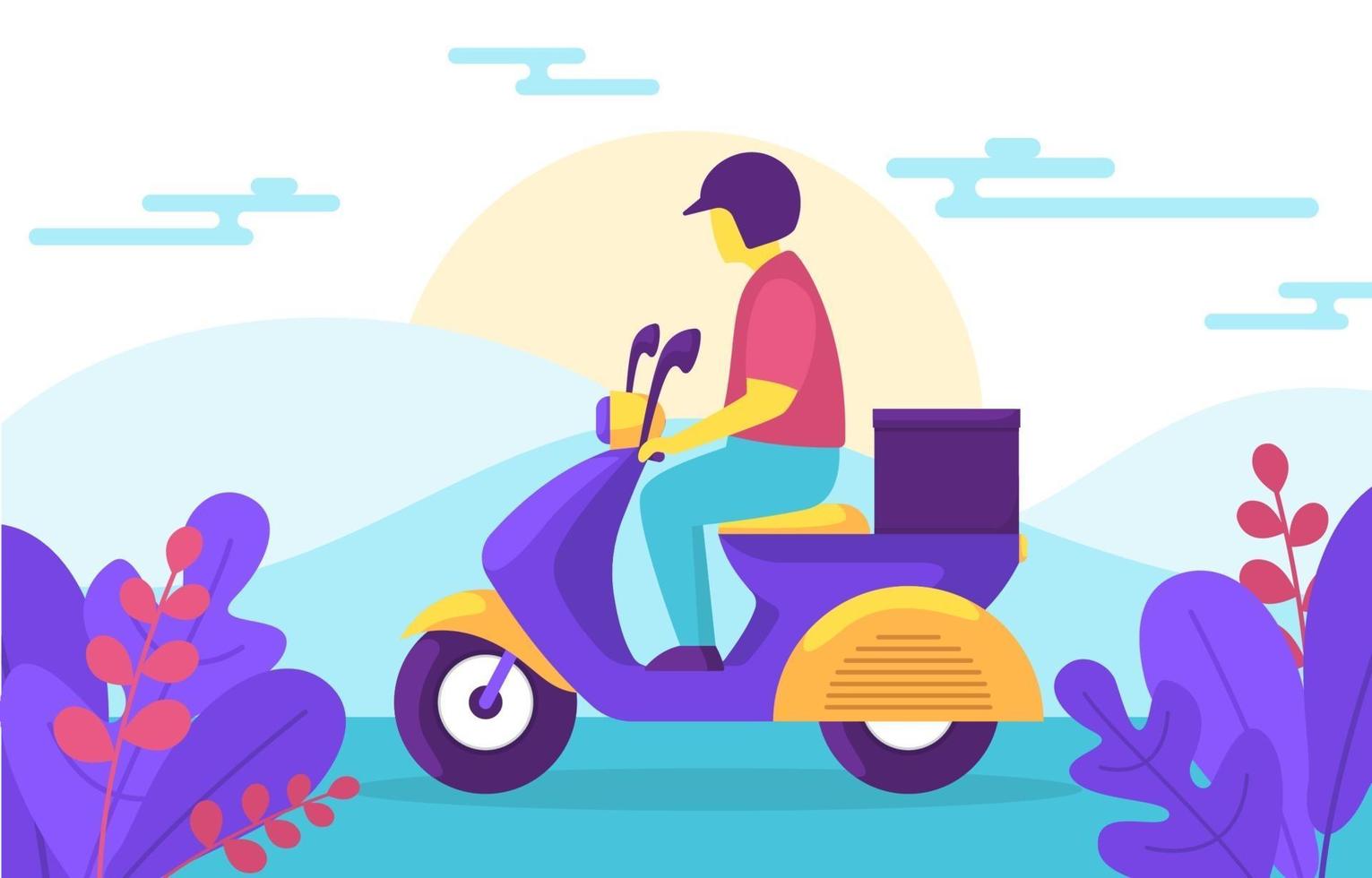 Man Riding Scooter for Express Delivery Service vector