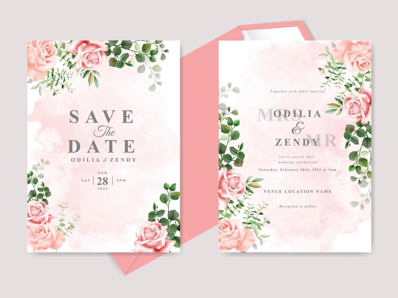 hermosas tarjetas de invitación de boda florales dibujadas a mano vector