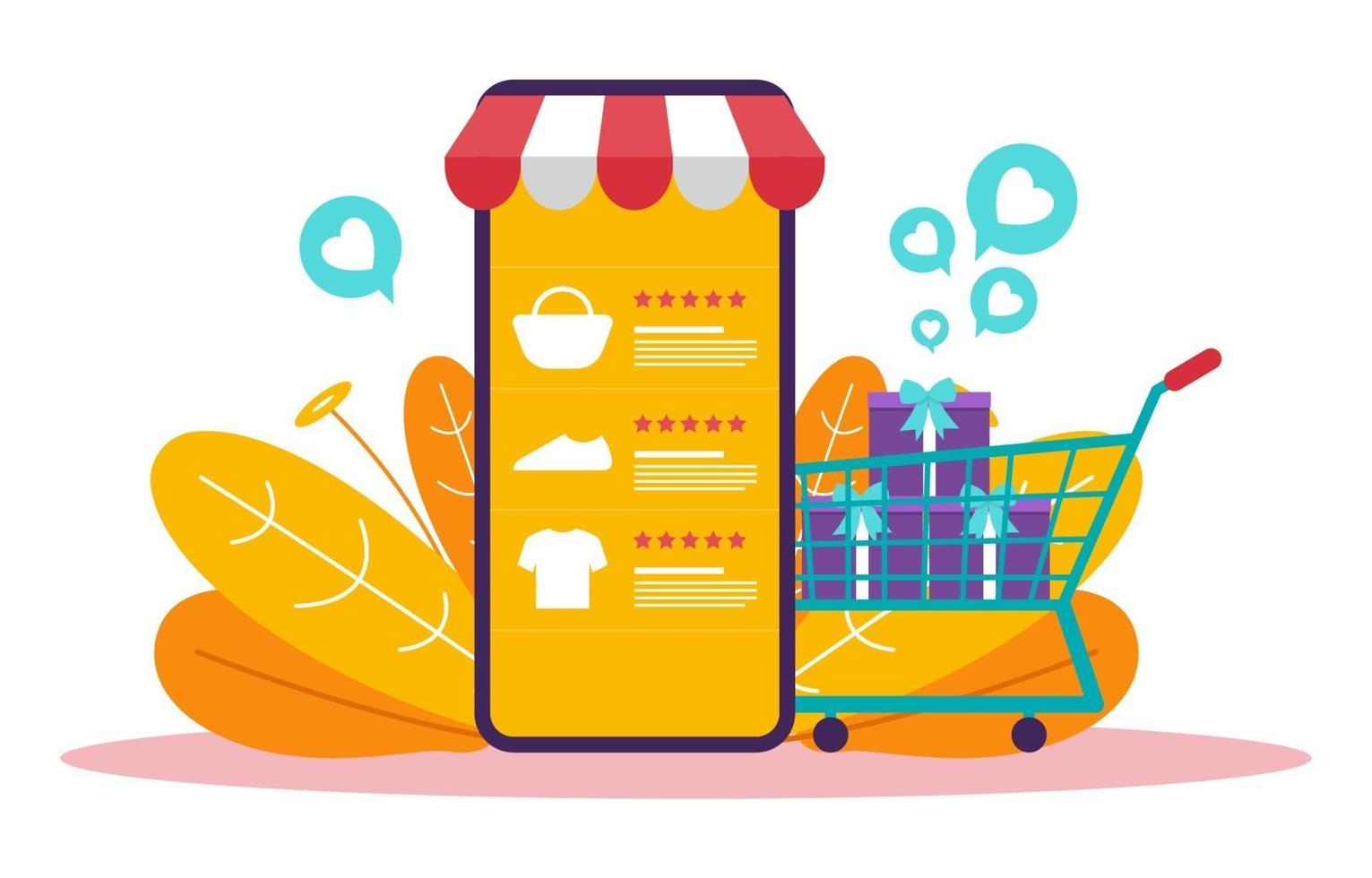 Online Shopping on Smartphone with Shopping Cart vector