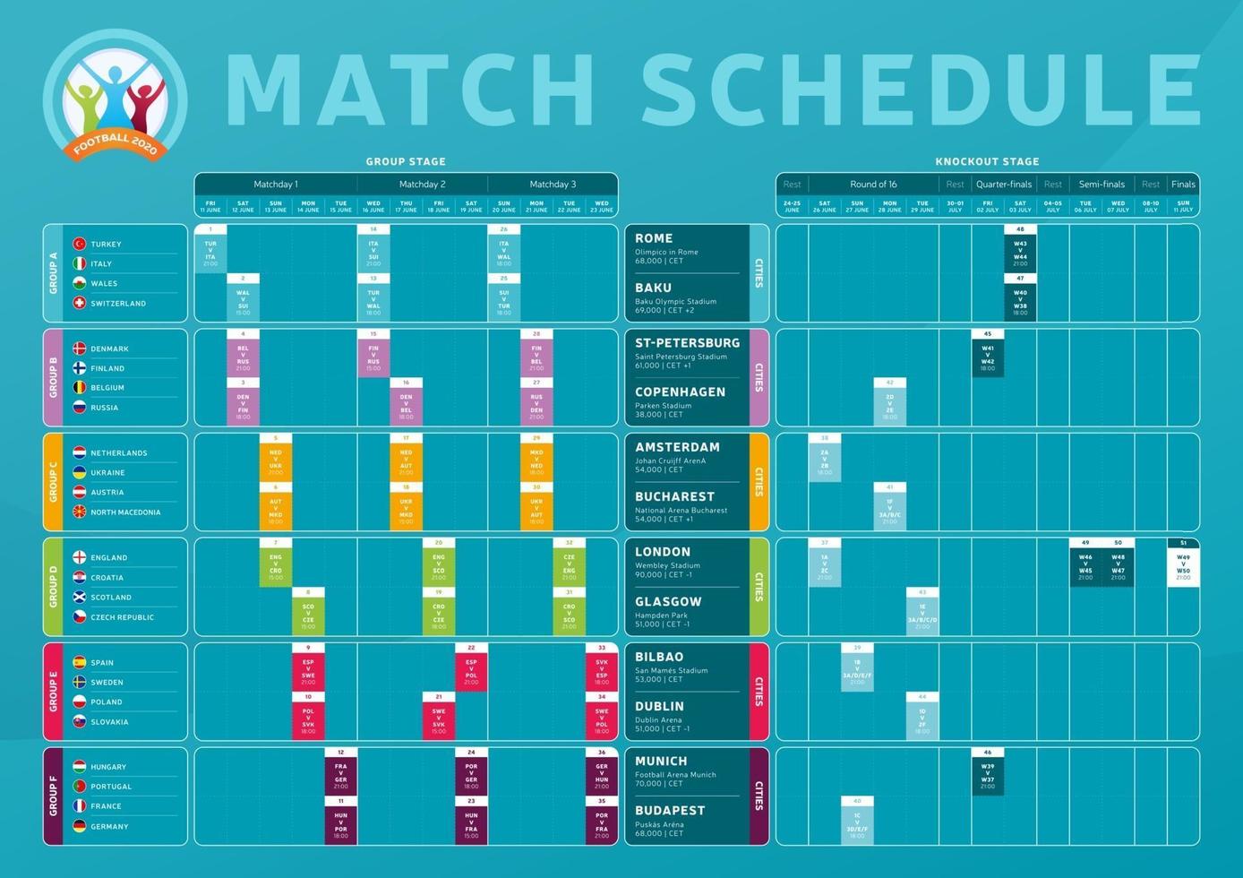 football 2020 match schedule vector