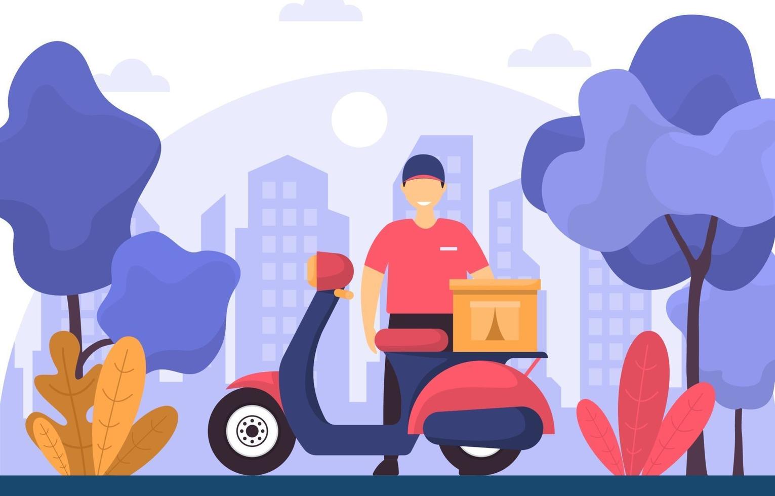 Man with Scooter for Express Delivery Service Illustration vector