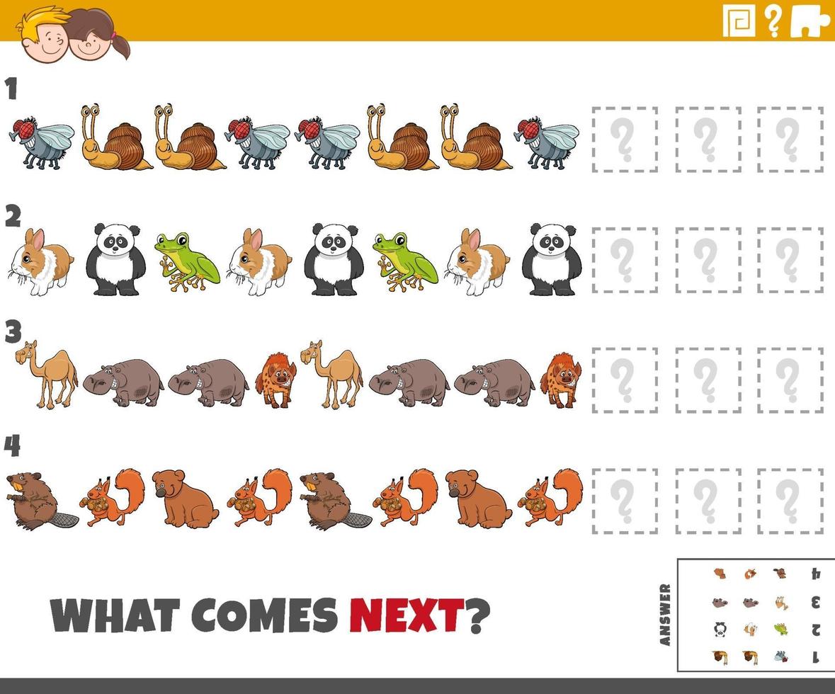 juego educativo de patrones para niños con animales de dibujos animados vector