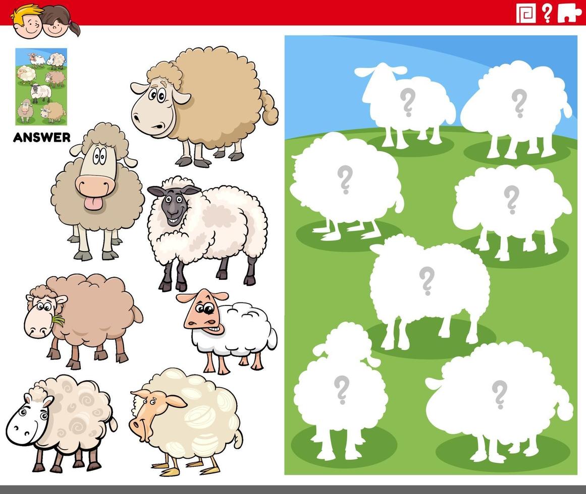 matching shapes game with cartoon sheep characters vector