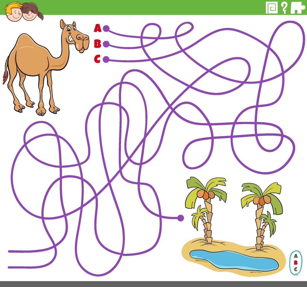 educational maze game with cartoon camel and oasis vector