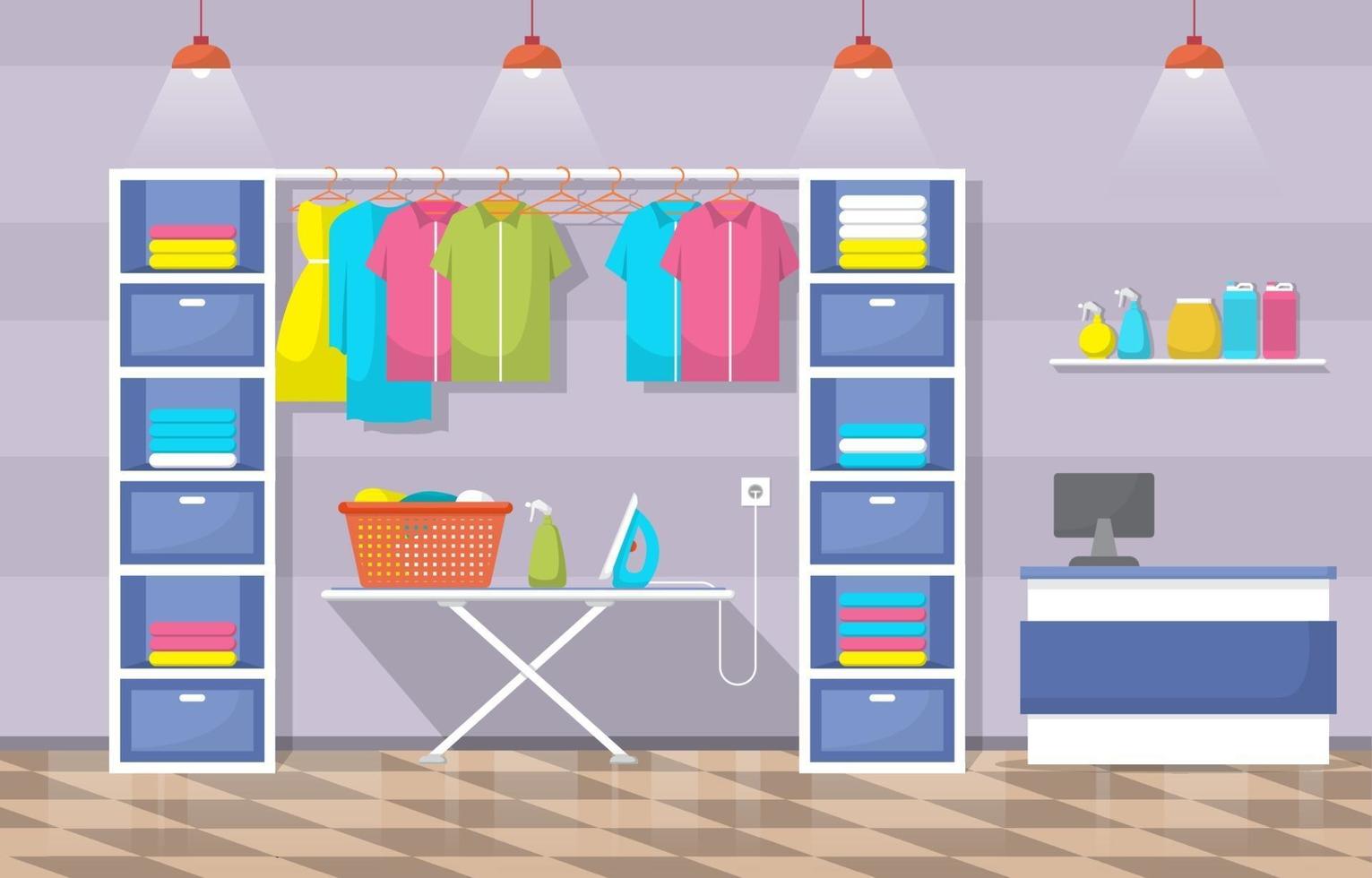 Laundromat with Clothing Rack and Ironing Board vector