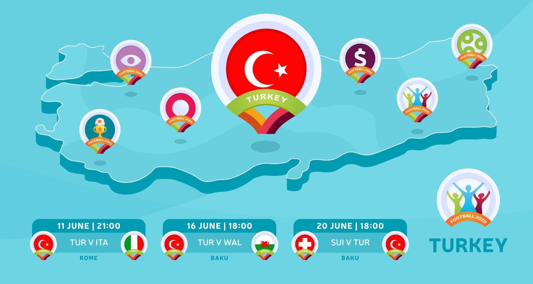 turquía mapa isométrico fútbol 2020 vector