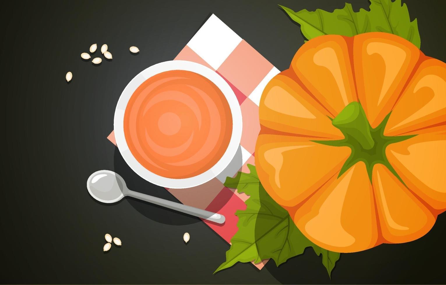 Pumpkin and Drink with Spoon in Top View vector